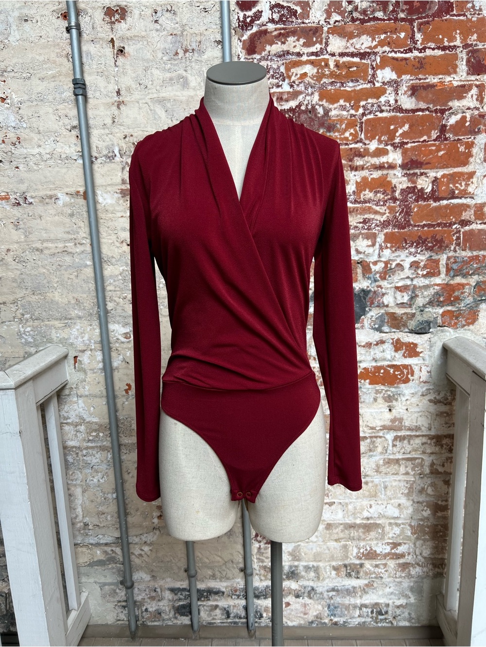Banana Republic Long Sleeve Wrap Bodysuit - Merlot